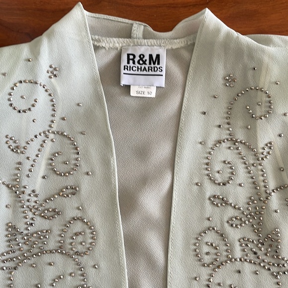 R & M Richards Sage Green Rhinestone Bridal Gown Dress - Picture 11 of 14